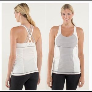 lululemon athletica White and Gray Striped Tank Top